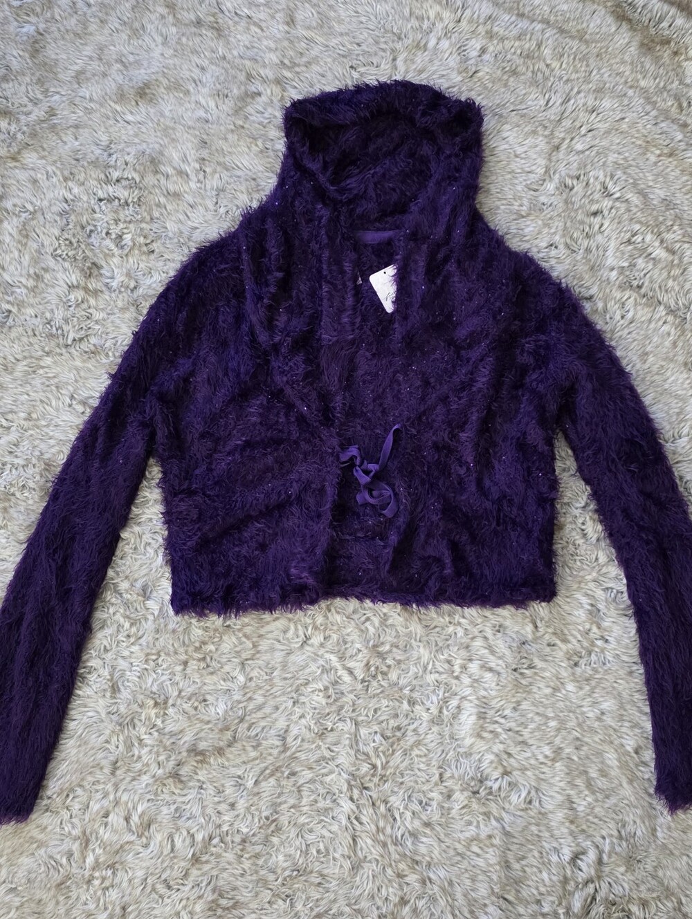 Free People Mina Fuzzy Hooded Cropped Cardigan in Deep Purple Women's Size Large